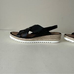 NEW Aquatalia Amaya Water Repellent Black Leather Espadrille Sandals, Sz 10M